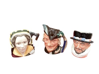Lot 964 - Two Royal Doulton figures - Au Revoir HN3723 and Hello Daddy HN3651, together with 12 Doulton character jugs and three others