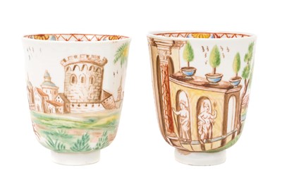 Lot 222 - An exceptionally rare pair of Italian Vezzi porcelain chocolate beakers, circa 1720-1727.