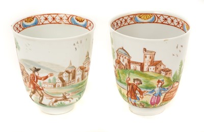 Lot 222 - An exceptionally rare pair of Italian Vezzi porcelain chocolate beakers, circa 1720-1727.