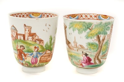 Lot 222 - An exceptionally rare pair of Italian Vezzi porcelain chocolate beakers, circa 1720-1727.