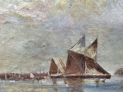 Lot 31 - Manner of Edward Seago, oil on panel - sailing boats at sea, bearing signature.17.5cm x 23cm. Framed .