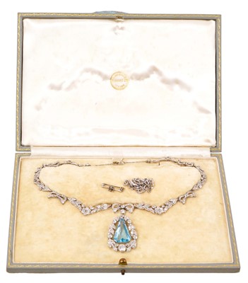 Lot 630 - Fine Edwardian aquamarine and diamond necklace, retailed by Tessiers, New Bond St. London.