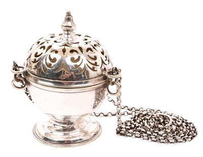 Lot 421 - Late 19th/early 20th century silver plated Thurible, with detachable pierced cover