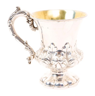 Lot 422 - Victorian silver christening mug of campana form, with silver gilt interior