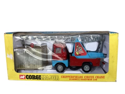 Lot 1642 - Corgi Major Chipperfields Circus Crane with Scammell Handyman Cab, animal cage & rhinoceros, in window box No.1144 (1)