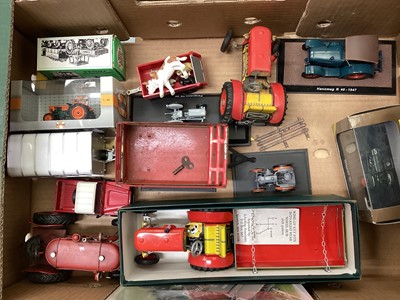 Lot 1661 - Tin plate clockwork tractors & trailers with other farm related machinery (qty)