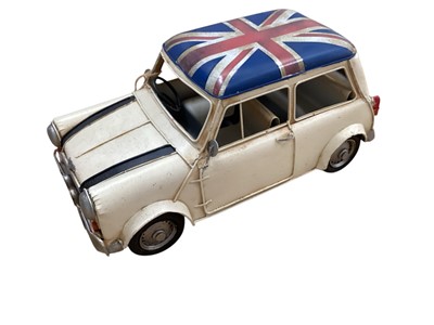 Lot 1672 - Lesser & Pavey tinplate vintage transport series including Routemaster Bus, London Cab, Land Rover , Mini, Fiat, Willys Jeep & Lorry (1 box)
