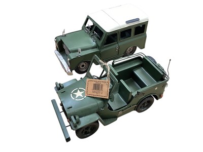 Lot 1672 - Lesser & Pavey tinplate vintage transport series including Routemaster Bus, London Cab, Land Rover , Mini, Fiat, Willys Jeep & Lorry (1 box)