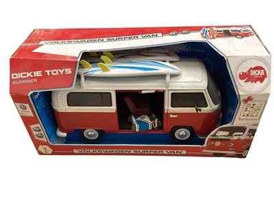 Lot 1675 - Dickie Toys VW Surfer Van, selection of VW Campervans including money boxes & Revell 1:24 scale Volkswagen T1 Samba Bus model kit No.07399 (1 box)