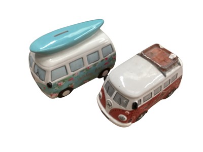 Lot 1675 - Dickie Toys VW Surfer Van, selection of VW Campervans including money boxes & Revell 1:24 scale Volkswagen T1 Samba Bus model kit No.07399 (1 box)