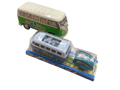 Lot 1675 - Dickie Toys VW Surfer Van, selection of VW Campervans including money boxes & Revell 1:24 scale Volkswagen T1 Samba Bus model kit No.07399 (1 box)