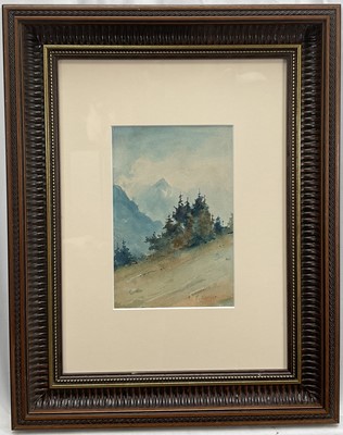 Lot 119 - Jules Gachet (1859-1914) watercolour - Alpine view, signed, 22cm x 14cm, in glazed frame