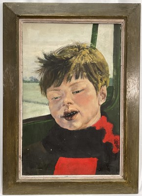 Lot 120 - Geoffrey Norman Burnand (1912-1997) acrylic on board - 'On the Bus', signed with initials and dated '64, 45cm x 29cm, framed