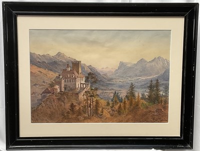 Lot 151 - Attributed to Carl Prestele (1839-?), Continental School watercolour, late 19th Century - extensive landscape, signed, in glazed frame