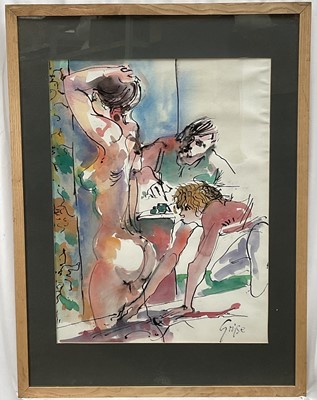 Lot 148 - Hendrik Grise (1914-1982) watercolour - Life class, signed and inscribed verso, in glazed frame