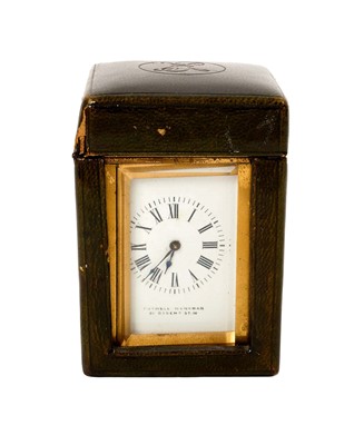 Lot 613 - Edwardian Miniature Boswell Hensman carriage clock with French movement in leather travelling case