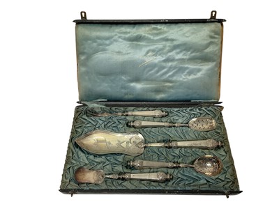 Lot 534 - Cased set of five French silver servers