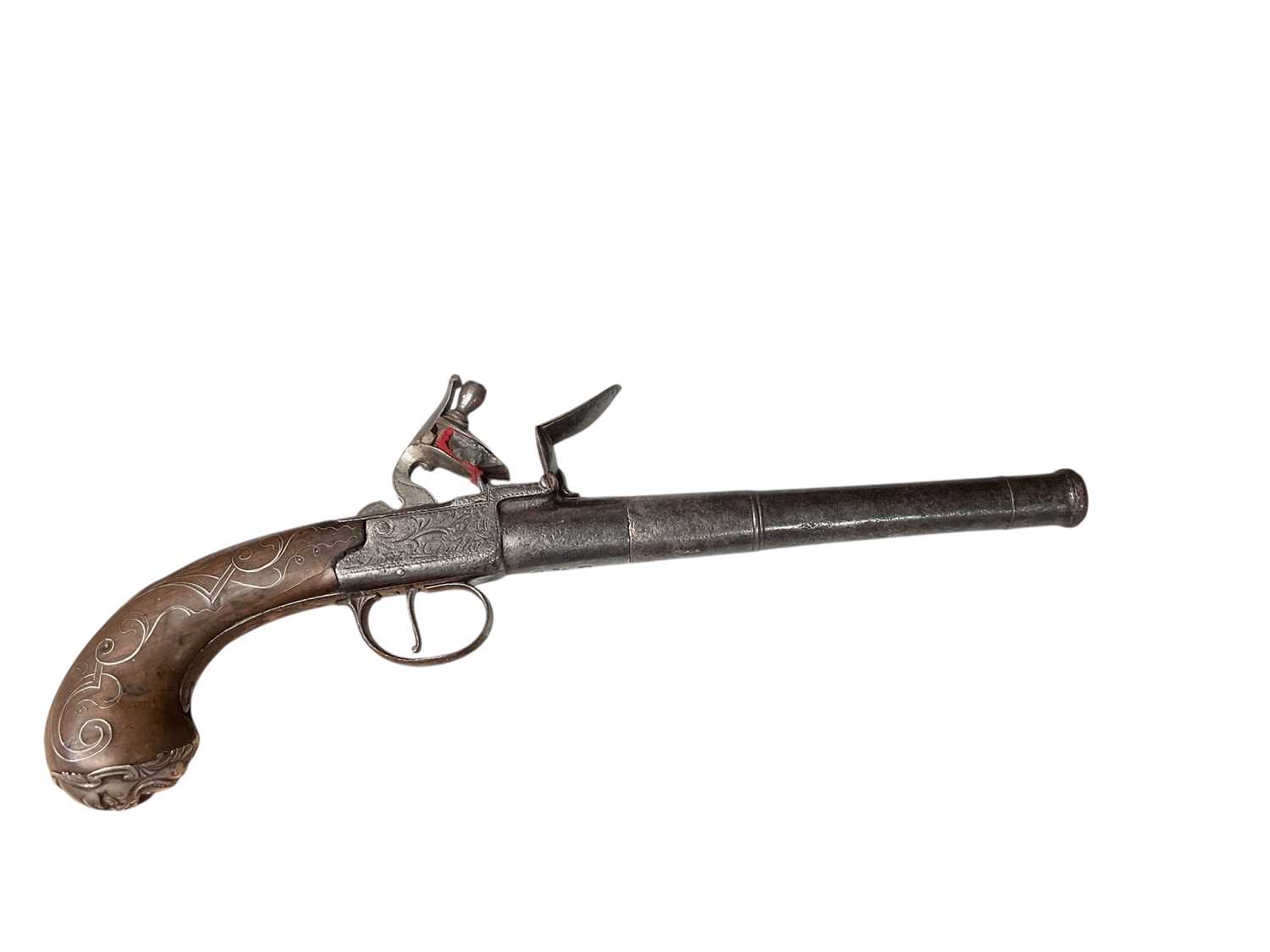 Lot 708 - Georgian cannon barrel flintlock pistol by Lord, Dublin