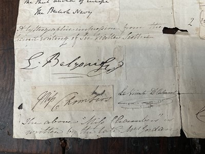 Lot 914 - Collection of signatures, stuck to a folded sheet of laid paper, annotated with some of the signatures - No 1 - signature of his majesty George 3rd in April 1810; No 2 - Signature of a the Princ...