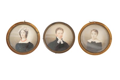 Lot 905 - 19th century English school miniature portrait on ivory, depicting a gentleman, and two others by the same hand, probably a family group