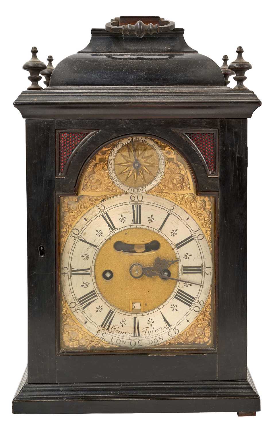 Lot 616 - Georgian ebonised bracket clock by George Tyler, London