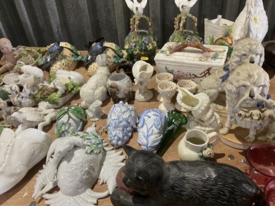 Lot 229 - Collection of Victorian porcelain novelty wall pockets and similar wares to include late 19th century continental porcelain 'frog' trinket dishes, other animal related novelty ceramics, Doulton...