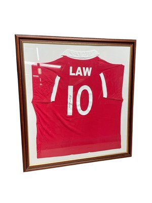 Lot 378 - Dennis Law signed and framed football shirt