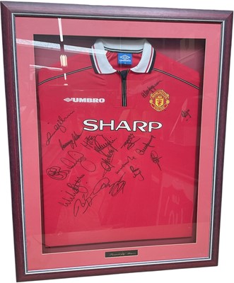 Lot 377 - Manchester United team signed shirt, circa 1999, signed by Sir Alex Ferguson, Peter Schmeichel, David Beckham, etc, with certificate of authenticity