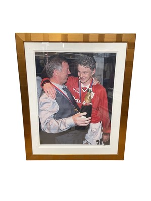 Lot 363 - Limited edition print of Sir Alex Ferguson and Ole Gunnar Solksjaer after the Champions League Final, signed by both, framed