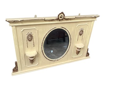 Lot 1303 - Cream and gilt painted overmantel mirror
