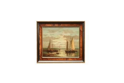 Lot 1291 - Abraham Hulk Jnr (1851-1922) pair of oils on canvas - Fishing Boats on the Shore, signed, 25.5cm x 31cm, in ebonised and burr veneered frames