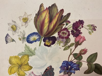 Lot Thomas Remnant Charleton (1756-1849) or Sophia Katherine Charleton (1789-1844) watercolour - Still life of flowers and butterfly, unfinished 45 x 31cm