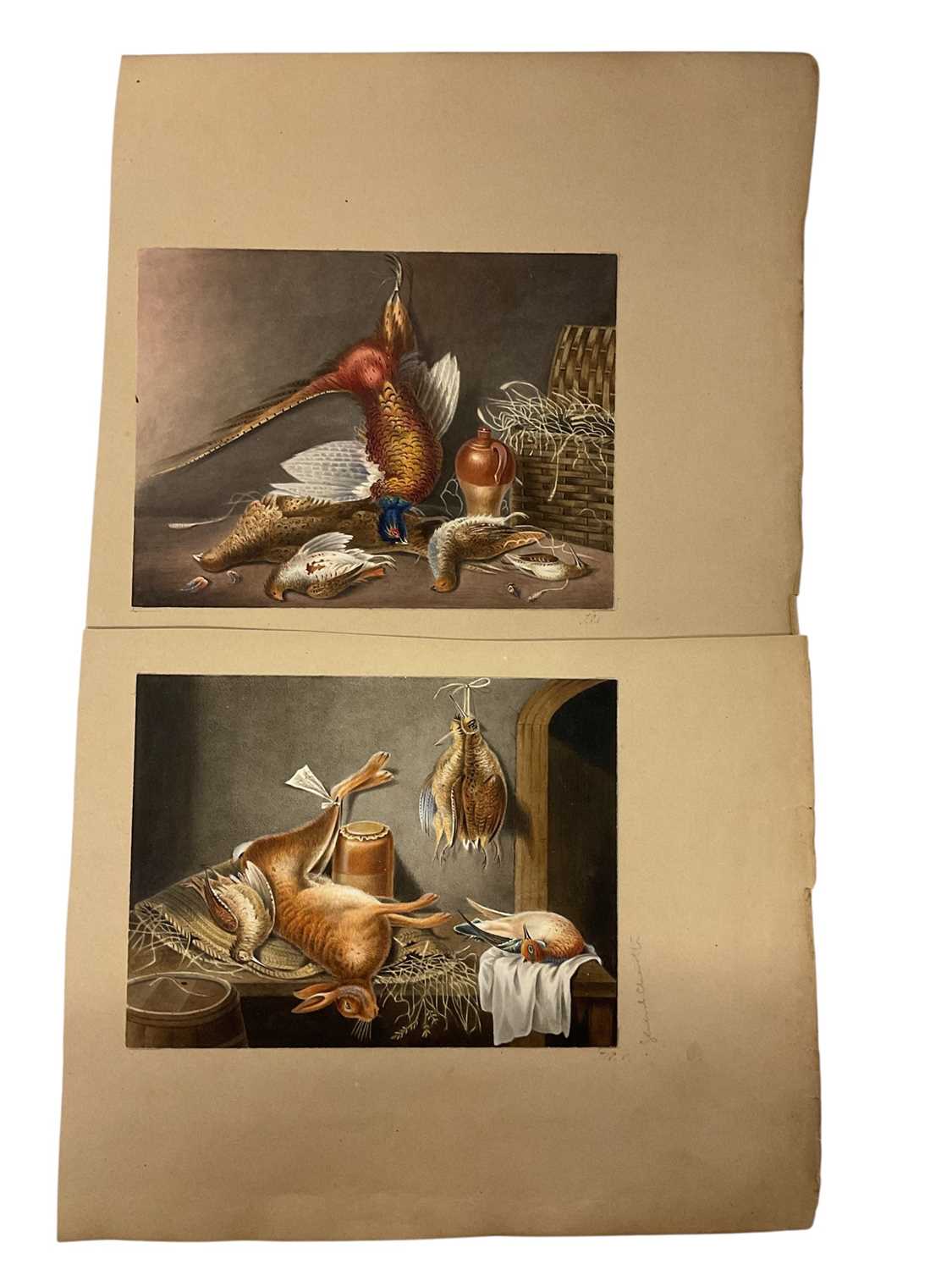 Lot Thomas Remnant Charleton (1756-1849) watercolour - A pair of watercolours of game larders, inscribed to mount 'General Charleton', each 15 x 20cm