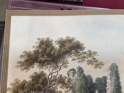 Lot 958 - Thomas Remnant Charleton (1756-1849) watercolour - 'Monmouthshire', titled to rear, and titled 'Raglan Castle' to mount, 27 x 37cm