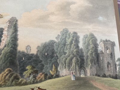 Lot 958 - Thomas Remnant Charleton (1756-1849) watercolour - 'Monmouthshire', titled to rear, and titled 'Raglan Castle' to mount, 27 x 37cm