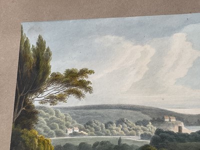 Lot 957 - Thomas Remnant Charleton (1756-1849) watercolour - Three scenes of Jersey, each titled to mount: 'Mont Orgueil Castle, Jersey'; 'Elizabeth Castle, Jersey'; 'St Helier from St Saviour, Jersey', e...