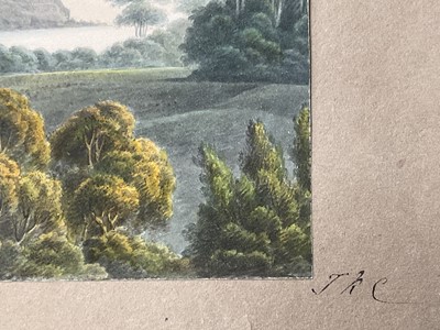 Lot 957 - Thomas Remnant Charleton (1756-1849) watercolour - Three scenes of Jersey, each titled to mount: 'Mont Orgueil Castle, Jersey'; 'Elizabeth Castle, Jersey'; 'St Helier from St Saviour, Jersey', e...