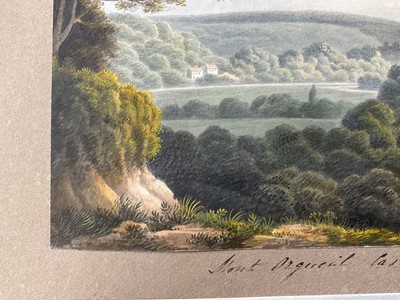 Lot 957 - Thomas Remnant Charleton (1756-1849) watercolour - Three scenes of Jersey, each titled to mount: 'Mont Orgueil Castle, Jersey'; 'Elizabeth Castle, Jersey'; 'St Helier from St Saviour, Jersey', e...