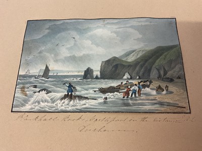 Lot Thomas Remnant Charleton (1756-1849) two album pages containing a total of eight watercolours, depicting scenes in Monmouthshire, Cumberland, Wales etc, titled to mount, each approximately 10 x...