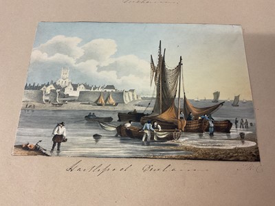 Lot Thomas Remnant Charleton (1756-1849) two album pages containing a total of eight watercolours, depicting scenes in Monmouthshire, Cumberland, Wales etc, titled to mount, each approximately 10 x...