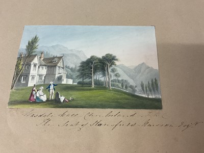 Lot Thomas Remnant Charleton (1756-1849) two album pages containing a total of eight watercolours, depicting scenes in Monmouthshire, Cumberland, Wales etc, titled to mount, each approximately 10 x...