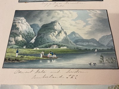 Lot Thomas Remnant Charleton (1756-1849) two album pages containing a total of eight watercolours, depicting scenes in Monmouthshire, Cumberland, Wales etc, titled to mount, each approximately 10 x...