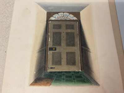 Lot 938 - Thomas Remnant Charleton (1756-1849) watercolour, three amusing works with moving parts, two opening doors and a rising curtain, each approximately 18 x 14cm