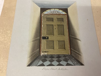 Lot 938 - Thomas Remnant Charleton (1756-1849) watercolour, three amusing works with moving parts, two opening doors and a rising curtain, each approximately 18 x 14cm