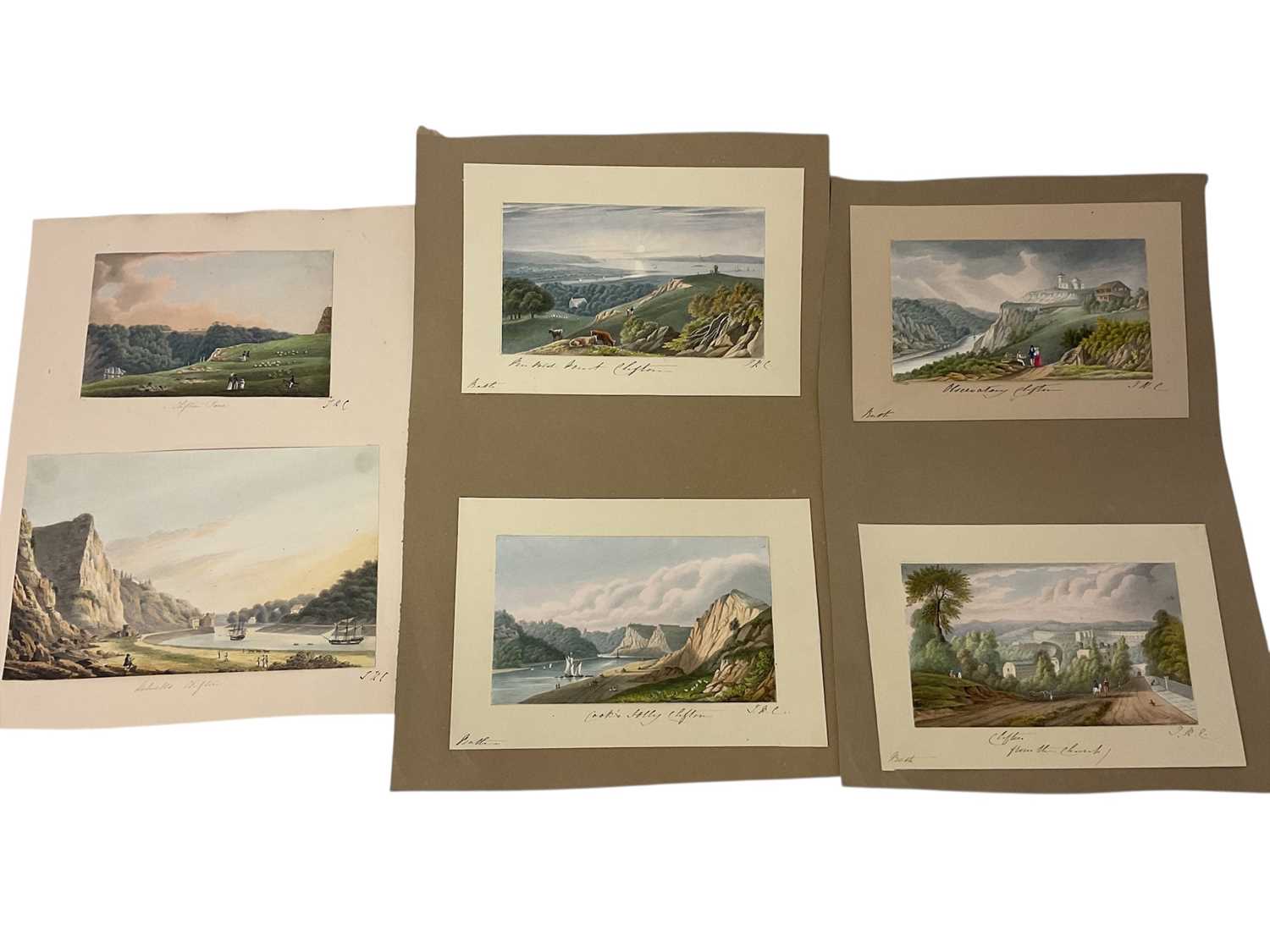 Lot Thomas Remnant Charleton (1756-1849) watercolour - Views of Clifton, presented on three sketchbook pages, scenes titled to the mounts, the largest 15 x 21cm