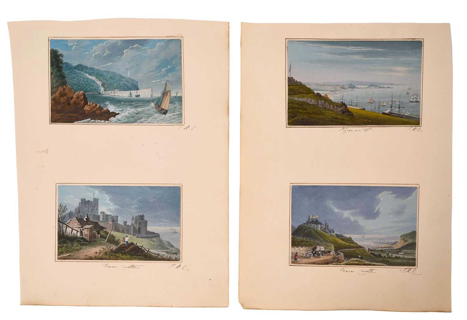 Lot 943 - Thomas Remnant Charleton (1756-1849) set of four watercolours - Coastal scenes, each titled to the mounts, 10 x 15cm