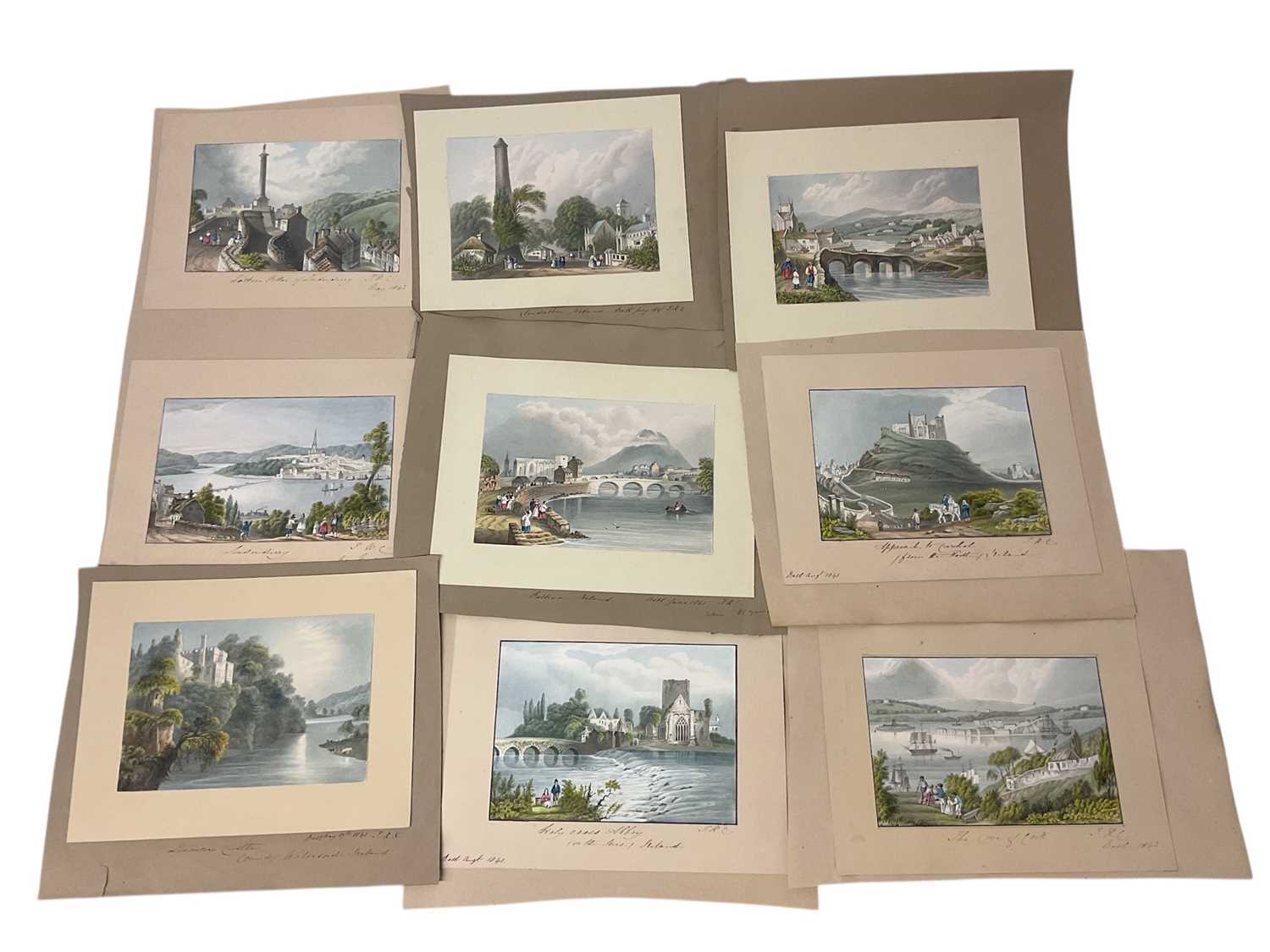 Lot Thomas Remnant Charleton (1756-1849) watercolour - Eight views of Ireland, each titled to the mount and dated 1841/42, one inscribed 'When 85 years old?', alluding to the age of the artist, each a...