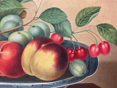 Lot Thomas Remnant Charleton (1756-1849) watercolour - Still life of fruit in a blue and white dish, 25 x 35cm