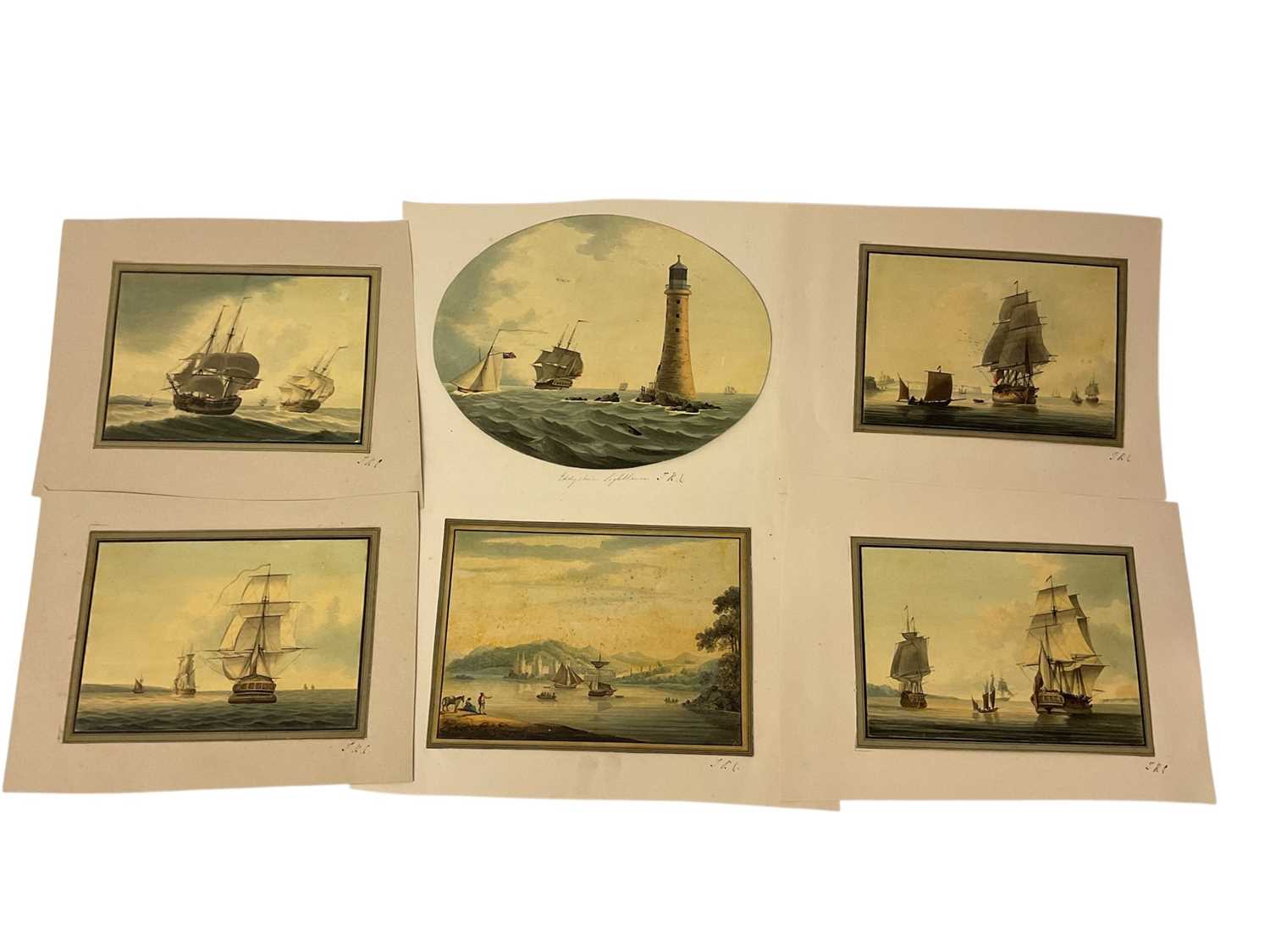 Lot Thomas Remnant Charleton (1756-1849) five watercolour marine studies, the largest an oval picture 17 x 22cm