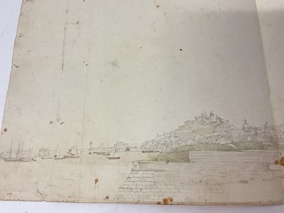 Lot 956 - Thomas Remnant Charleton (1756-1849) watercolour - Marine Barracks, at Stonehouse near Plymouth, titled verso, 33 x 44cm, together with a watercolour panorama titled verso 'scetch (sic) of the R...